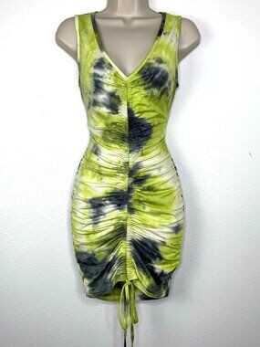 Vine & Valley CENTER DRAWSTRING Ruched Side TIE DYE DRESS M Y2K Grunge Festival